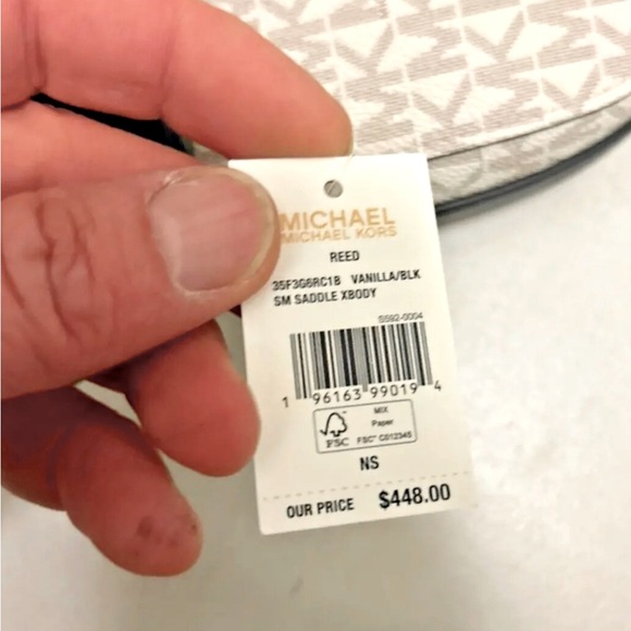 SOLD NWT Michael Kors Reed Small Logo and Leather Crossbody Bag Vanilla/Black - Picture 12 of 17